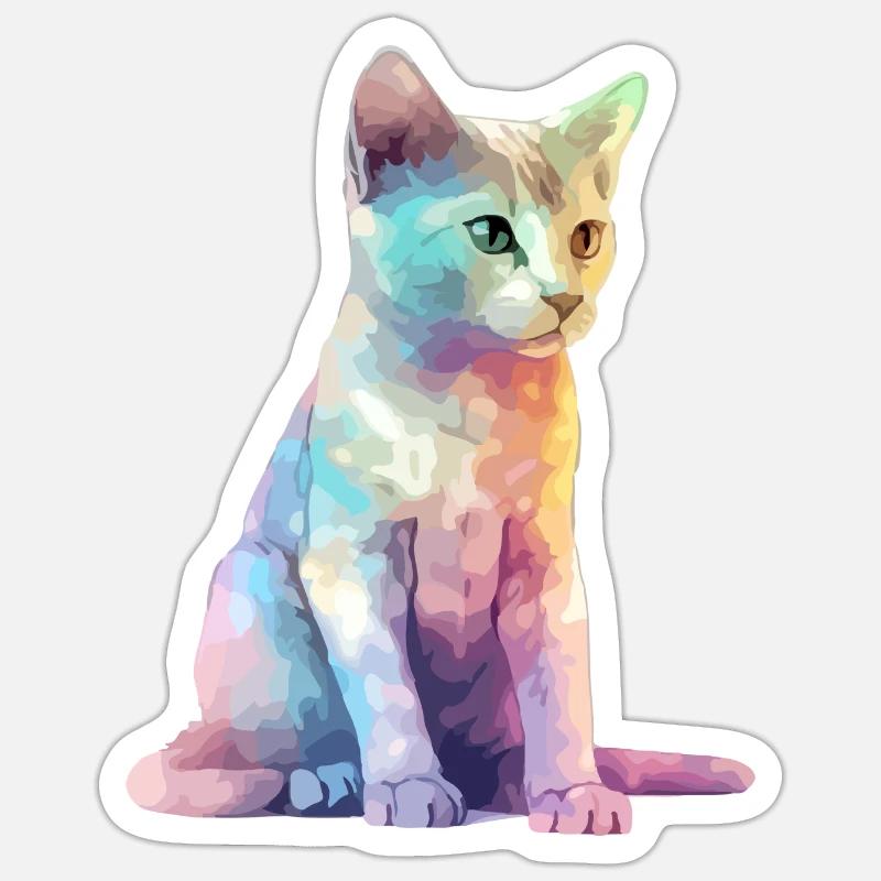 Miki le chat multicolore Sticker taille S (10 x 10 cm)