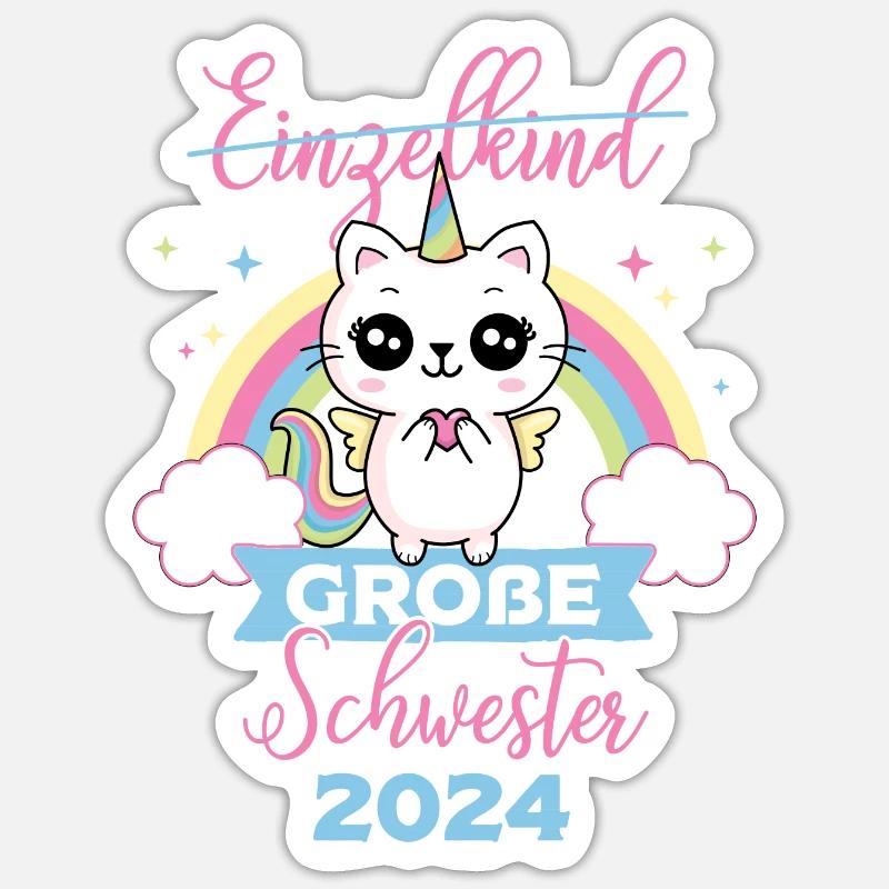 Einzelkind Große Schwester 2024 Schwangerschaft - Sticker Größe S (10 x 10 cm) - Mattweiß