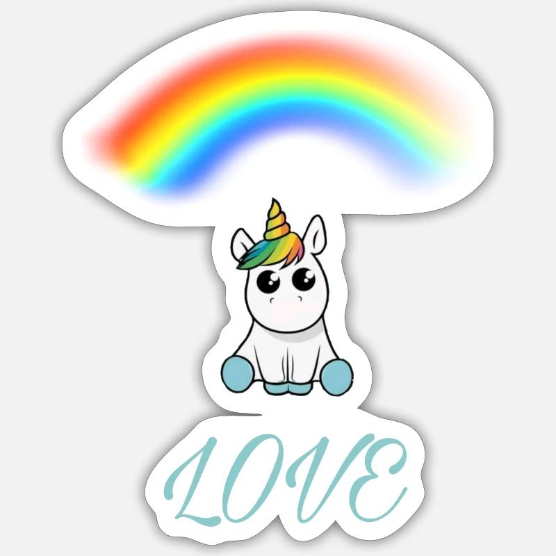 Einhorn MIT REGENBOGEN - Sticker Größe S (10 x 10 cm) - Mattweiß