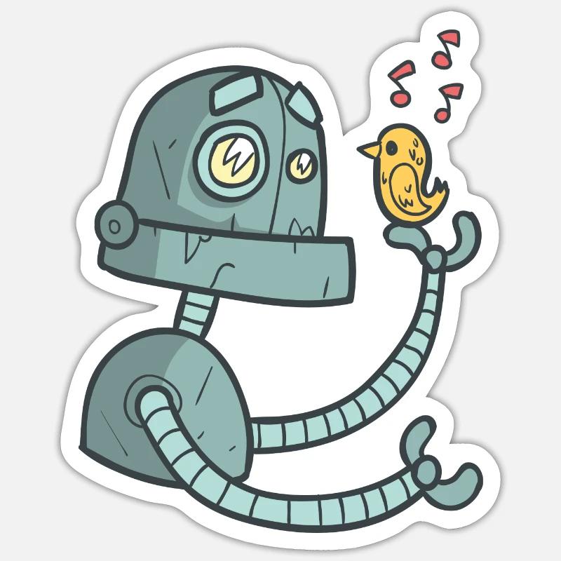 Roboter mit Vogel - Sticker Größe S (10 x 10 cm) - Mattweiß
