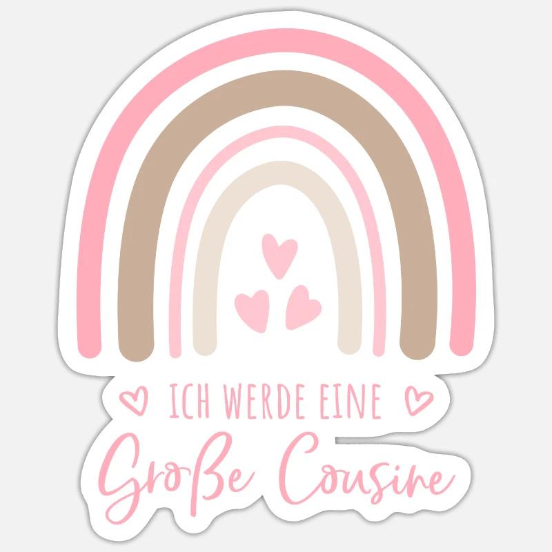 Ich werde eine große Cousine Boho Regenbogen - Sticker Größe S (10 x 10 cm) - Mattweiß
