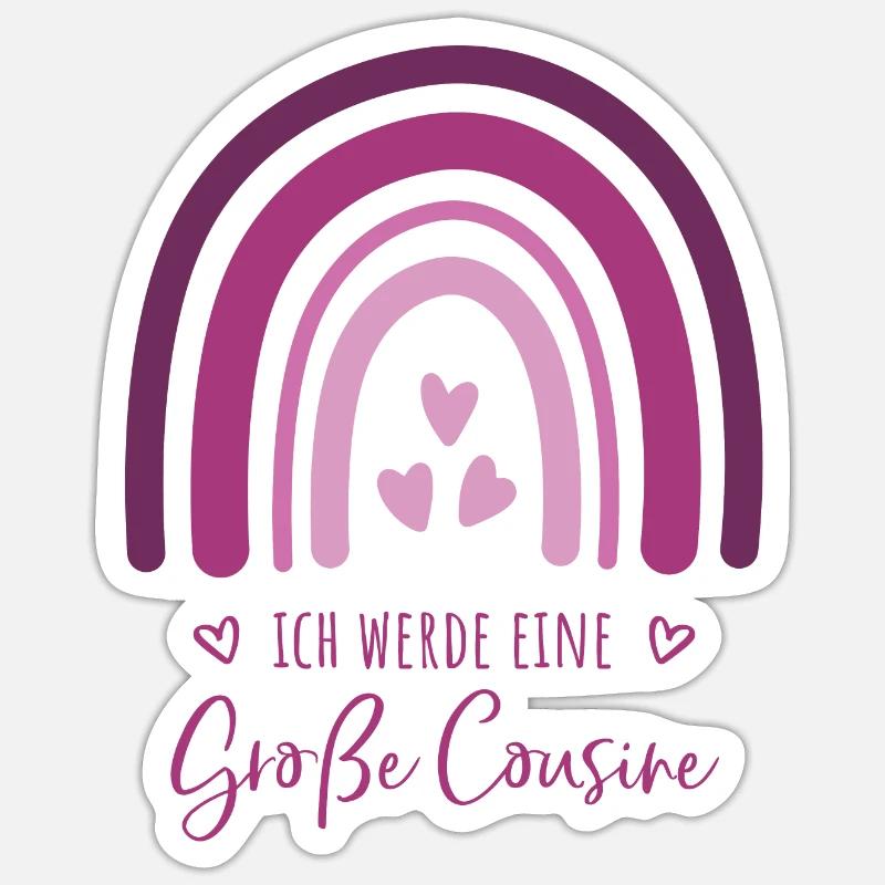 Ich werde eine große Cousine Boho Regenbogen - Sticker Größe S (10 x 10 cm) - Mattweiß