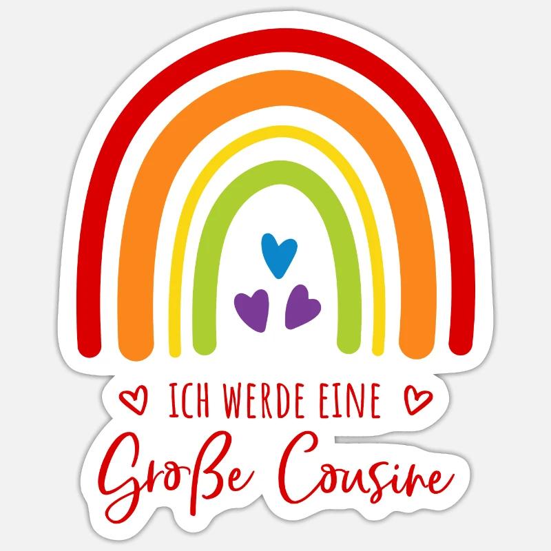 Ich werde eine große Cousine Regenbogen - Sticker Größe S (10 x 10 cm) - Mattweiß