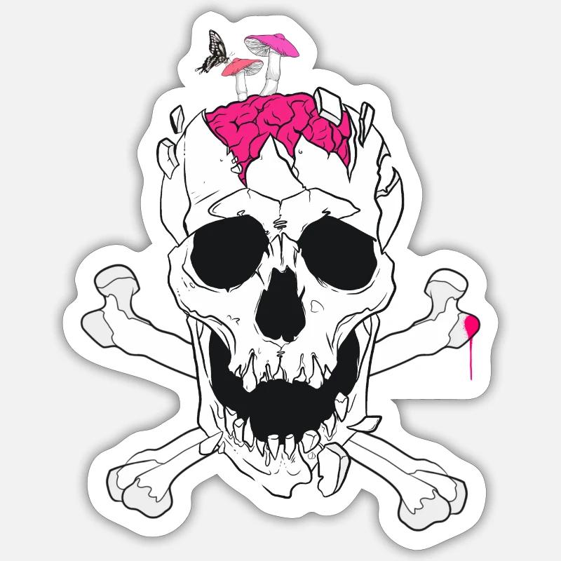 Champignon cérébral - Sticker taille S (10 x 10 cm) - blanc mat
