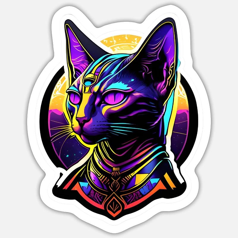 Egypte Chat Psychédélique II - Sticker taille S (10 x 10 cm) - blanc mat