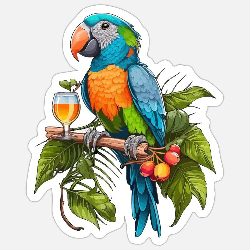 Fête des perroquets - Sticker taille S (10 x 10 cm) - blanc mat