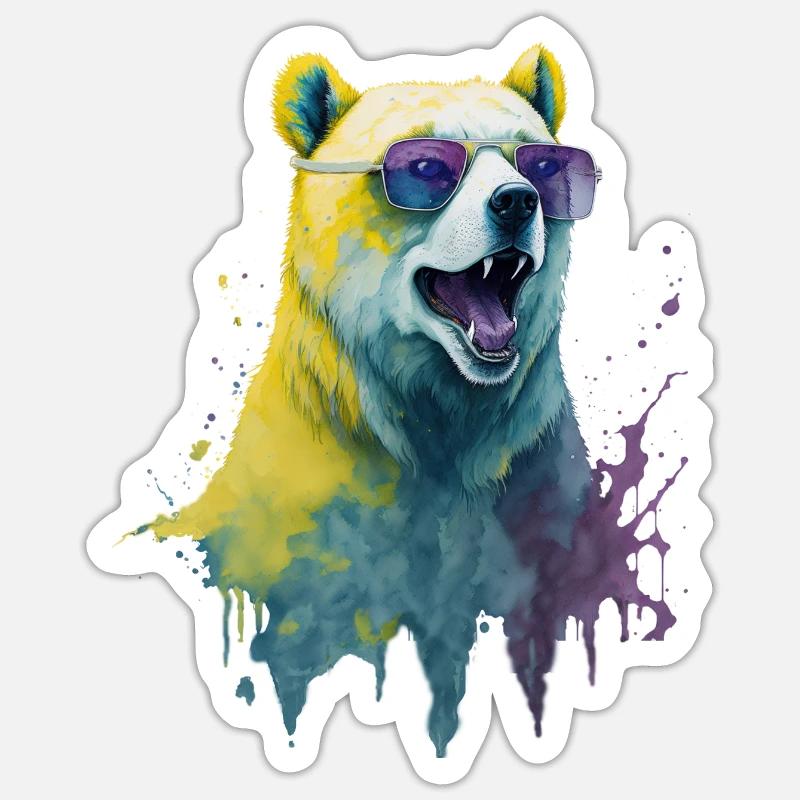 cooler Eisbär mit Sonnenbrille, Portrait - Sticker Größe S (10 x 10 cm) - Mattweiß