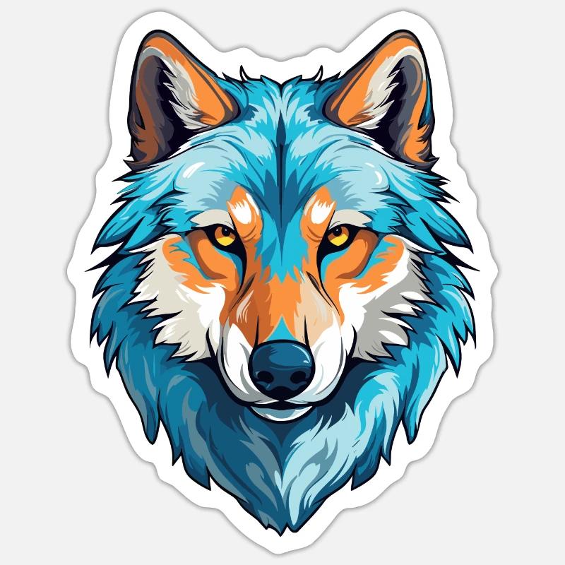Wolf Kostüm blauer Wolfskopf Werwolf und - Sticker Größe S (10 x 10 cm) - Mattweiß