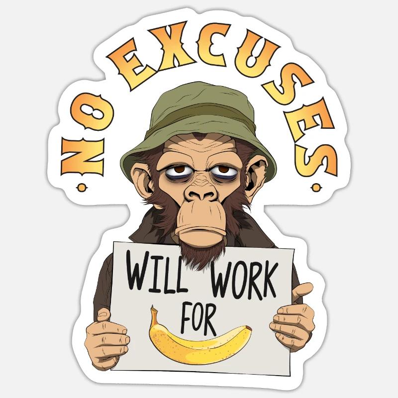 Singe bananier - Sticker taille S (10 x 10 cm) - blanc mat