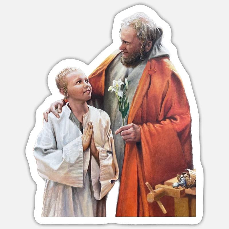 Ein Priester mit einem jungen Mann. Sticker Größe S (10 x 10 cm)
