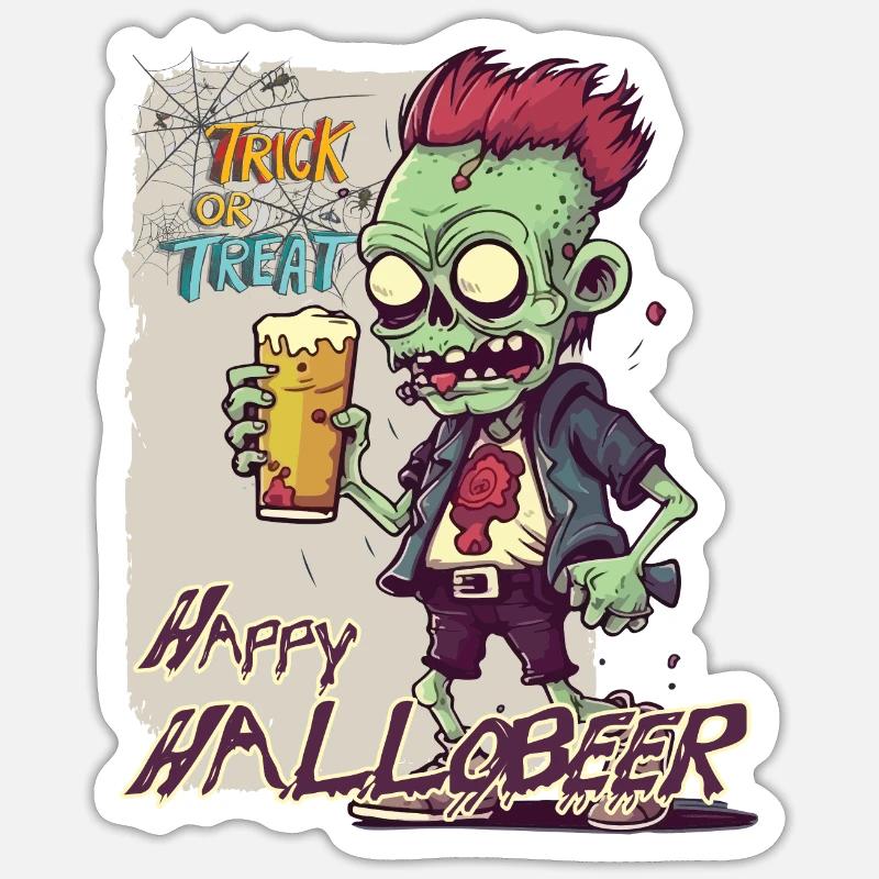 Halloween - Hallobeer Zombie Süßes oder Saures Sticker Größe S (10 x 10 cm)