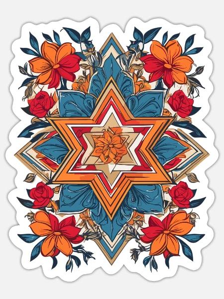 Jüdischer Stern mit Blumen - Sticker Größe S (10 x 10 cm) - Mattweiß