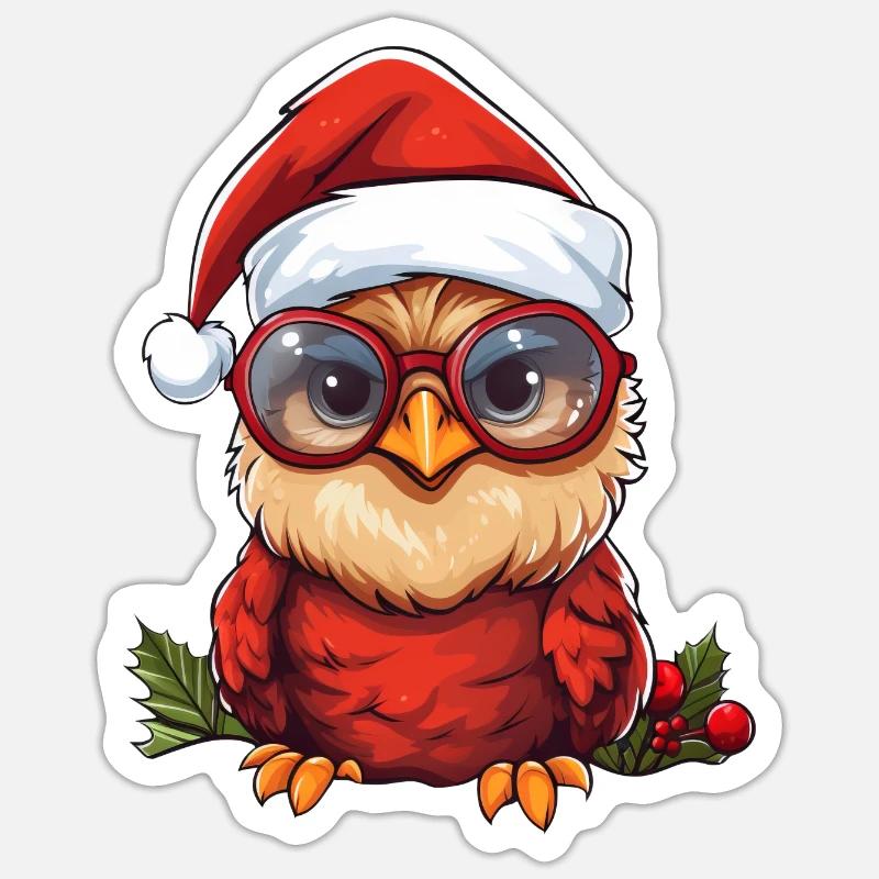 weihnachten eule rote federn - Sticker Größe S (10 x 10 cm) - Mattweiß