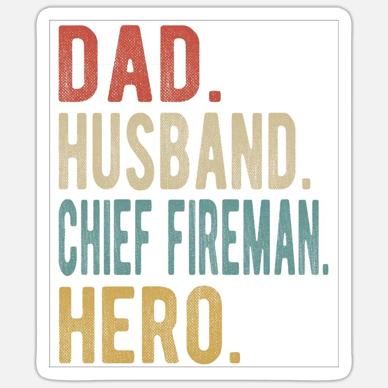Chef Pompier Papa Mari Héros - Sticker taille S (10 x 10 cm) - blanc mat