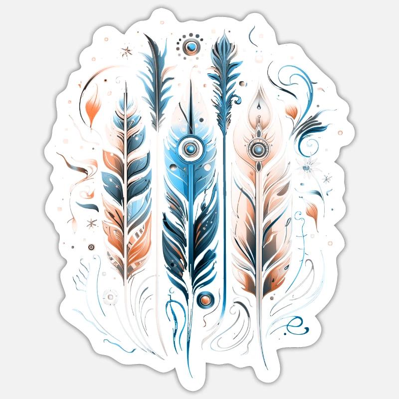 Colorful Feathers, Boho, Ethnic, Style, Indian, Pattern Sticker size S (10 x 10 cm)