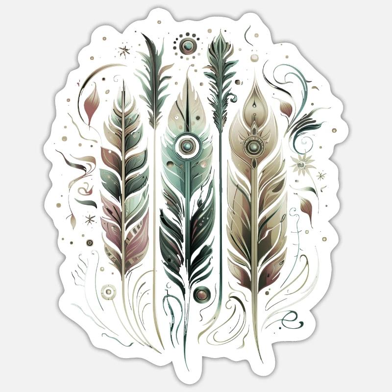 Colorful Feathers, Boho, Ethnic, Style, Indian, Pattern Sticker size S (10 x 10 cm)