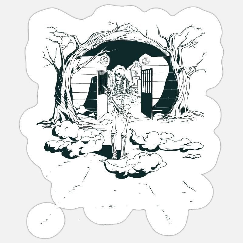 Squelette paisible - Sticker taille S (10 x 10 cm) - blanc mat