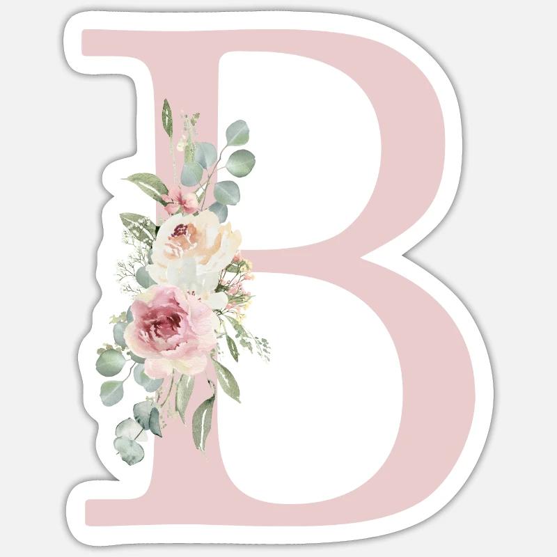 B| Monogramm | Eukalyptus-Pastell-Blumen-Blau Sticker Größe S (10 x 10 cm)