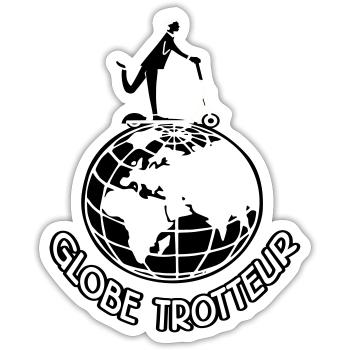 trottinette dessin voyage monde Globe trotteur - Sticker taille S (10 x 10 cm) - blanc mat - Devant