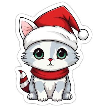 Cat Christmas Christmas Cat Cute Merry Catmas - Sticker size S (10 x 10 cm) - white matte - Front
