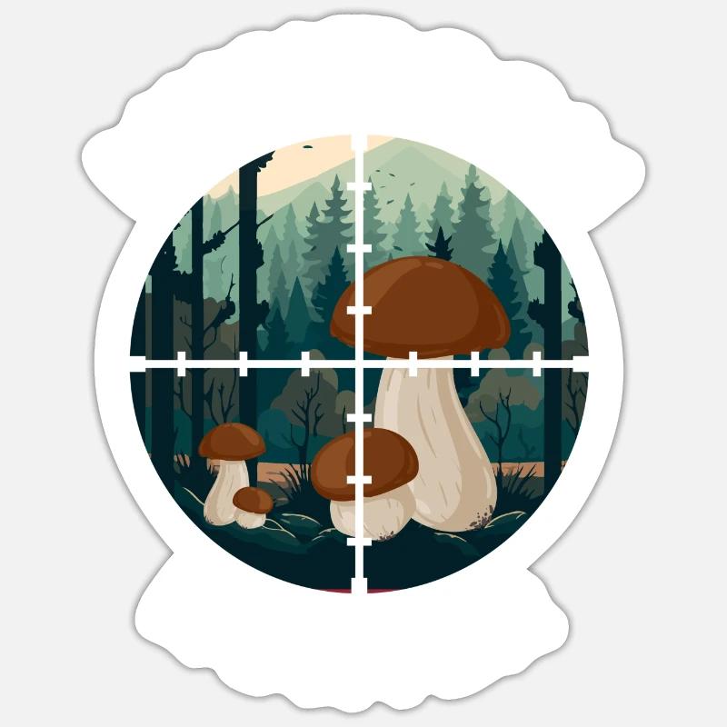 Chasseurs de champignons Saison des champignons Cueilleurs de champignons Saison des champignons - Sticker taille S (10 x 10 cm) - blanc mat