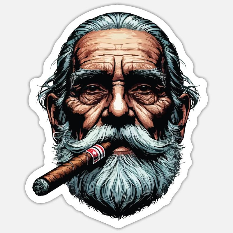 Alter Mann mit Zigarre Sticker Größe S (10 x 10 cm)