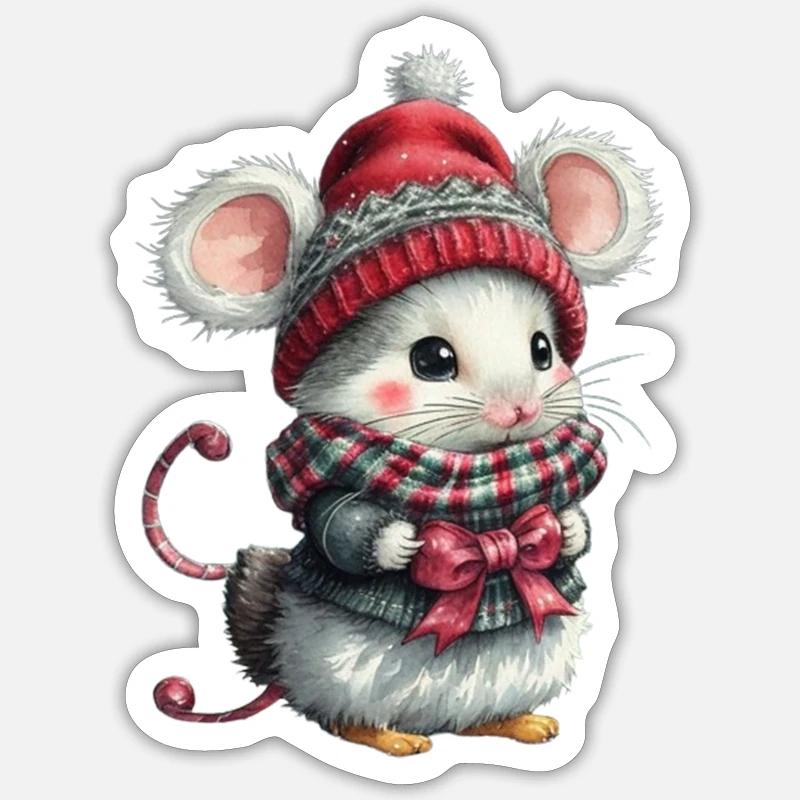 Niedliche Weihnachtsmaus - Sticker Größe S (10 x 10 cm) - Mattweiß