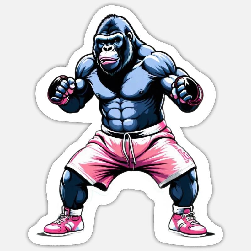 Boxe Boxeur Gorille - Sticker taille S (10 x 10 cm) - blanc mat