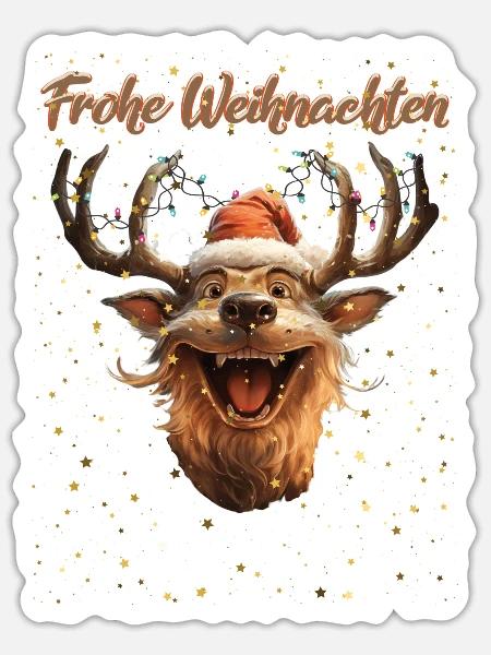 Weihnachtsmotiv Rentier - Weihnachtsoutfit lustig - Sticker Größe S (10 x 10 cm) - Mattweiß