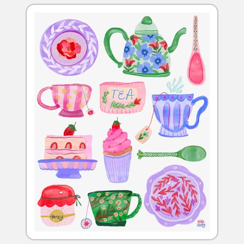 Dessert & Tea - Sticker Größe S (10 x 10 cm) - Mattweiß