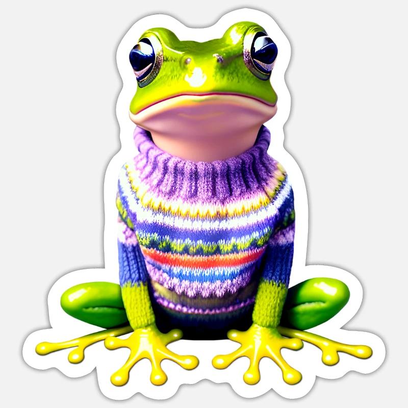 Kleiner Regenbogenfrosch mit Norweger-Pullover Sticker Größe S (10 x 10 cm)