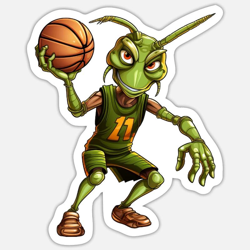 Basketball Grasshopper - Sticker Größe S (10 x 10 cm) - Mattweiß