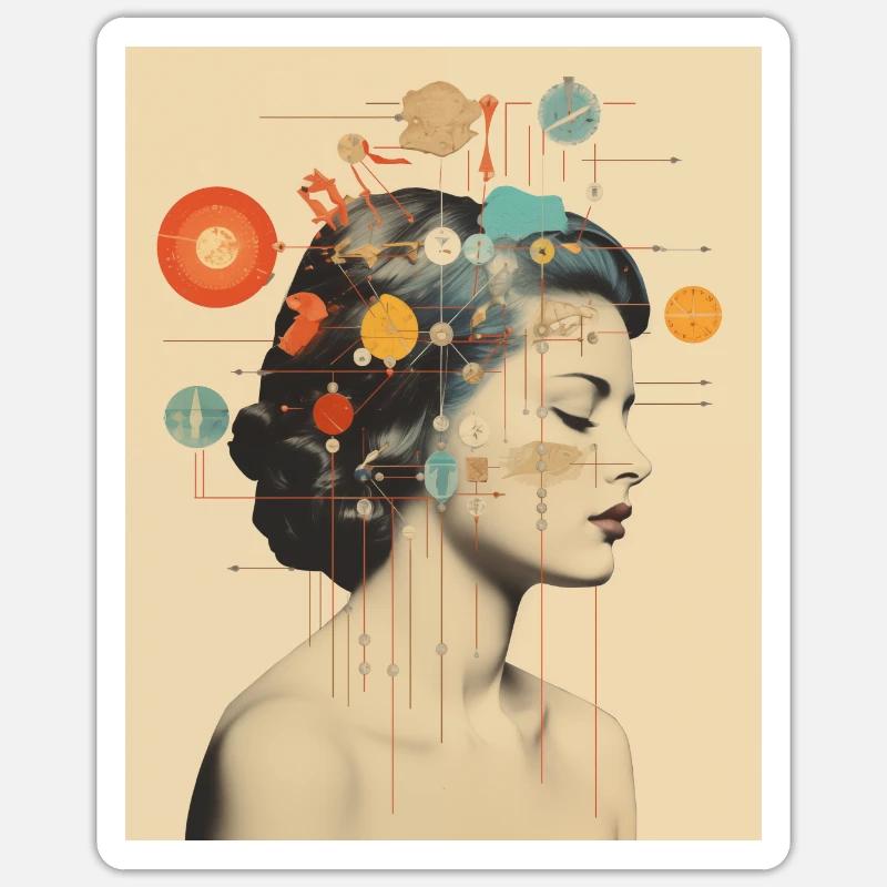 Wassermann Collage Kunst Astrologie - Sticker Größe S (10 x 10 cm) - Mattweiß