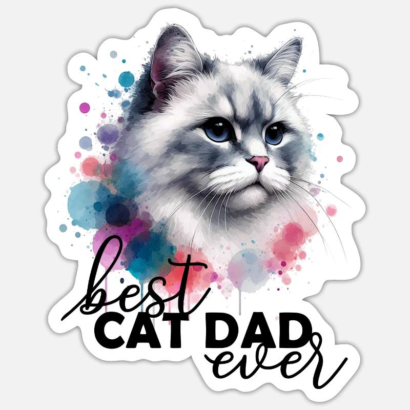 Bester Katzenpapa Katze - Sticker Größe S (10 x 10 cm) - Mattweiß