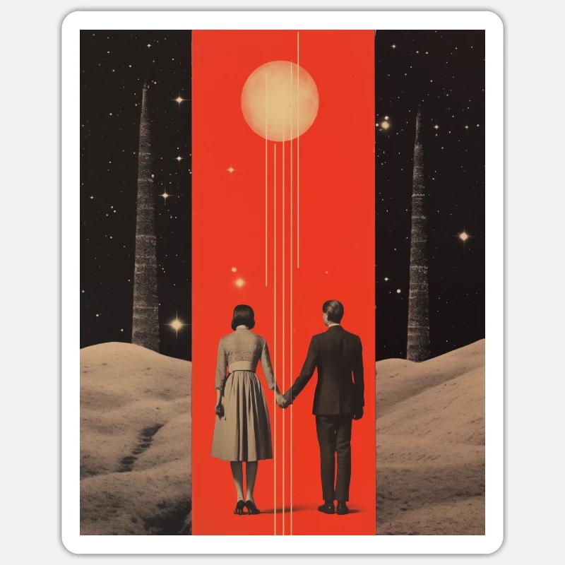 À la lune et au dos collage - Sticker taille S (10 x 10 cm) - blanc mat