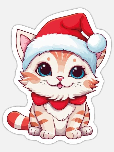 Katze Weihnachten Weihnachtskatze Süß Merry Catmas - Sticker Größe S (10 x 10 cm) - Mattweiß