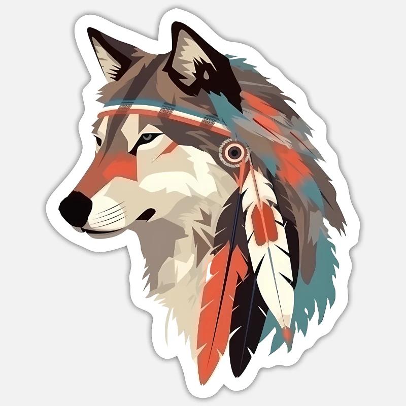 Boho Wolf Native American - Sticker size S (10 x 10 cm) - white matte