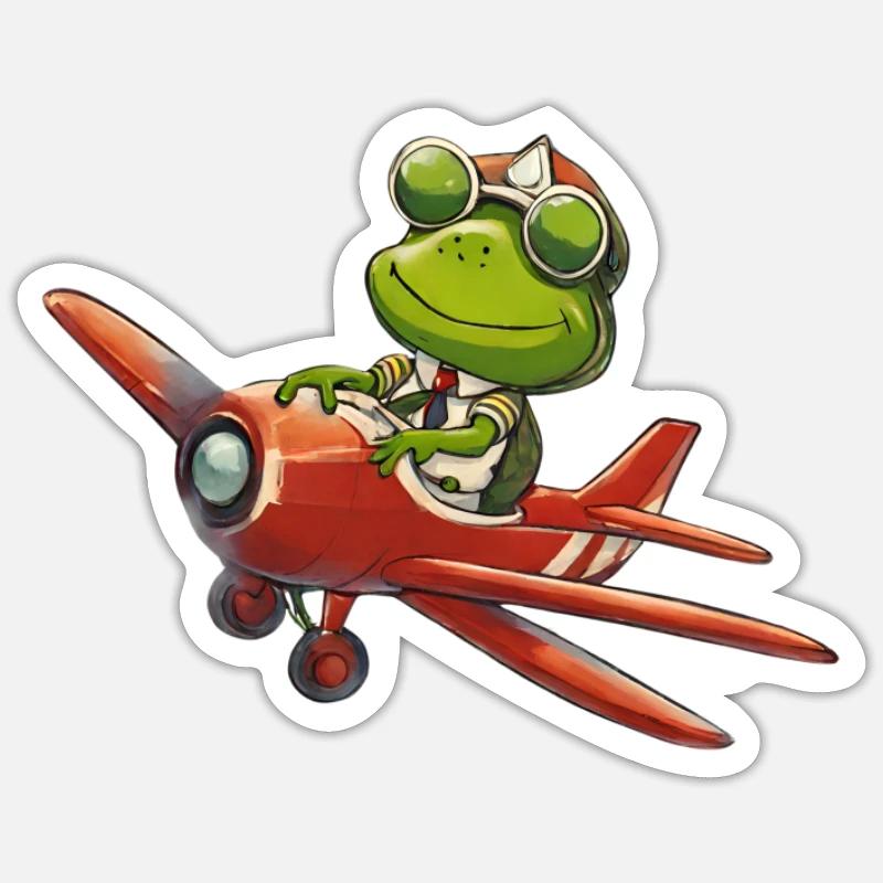 Pilot frog in a red plane Sticker size S (10 x 10 cm)