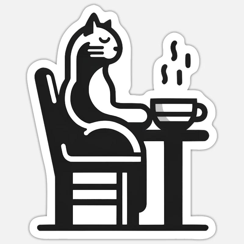 Kaffe-Katze - Sticker Größe S (10 x 10 cm) - Mattweiß
