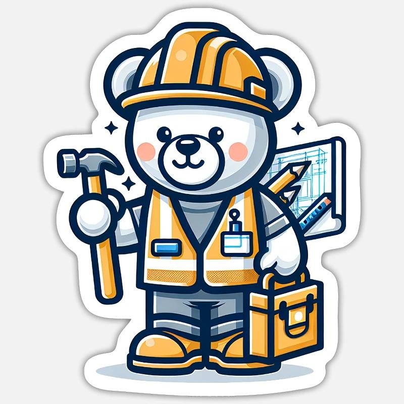 Cute Bear Construction Worker Sticker Größe S (10 x 10 cm)