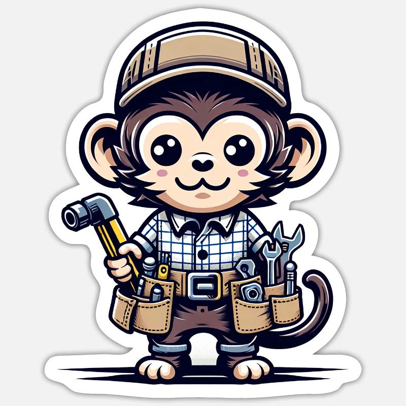 Cute Monkey Craftsman - Sticker size S (10 x 10 cm) - white matte