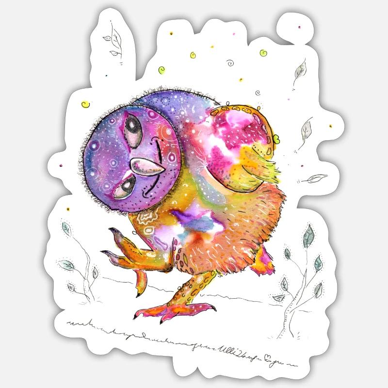 Gute Laune Eule - Sticker Größe S (10 x 10 cm) - Mattweiß
