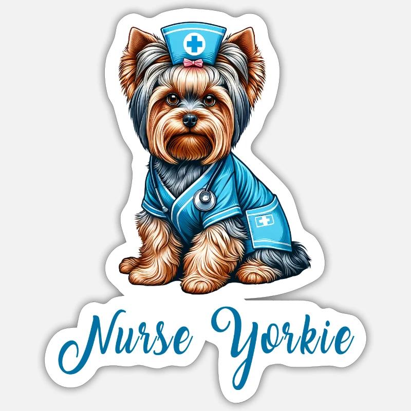 Yorkshire Terrier Krankenschwester - Sticker Größe S (10 x 10 cm) - Mattweiß