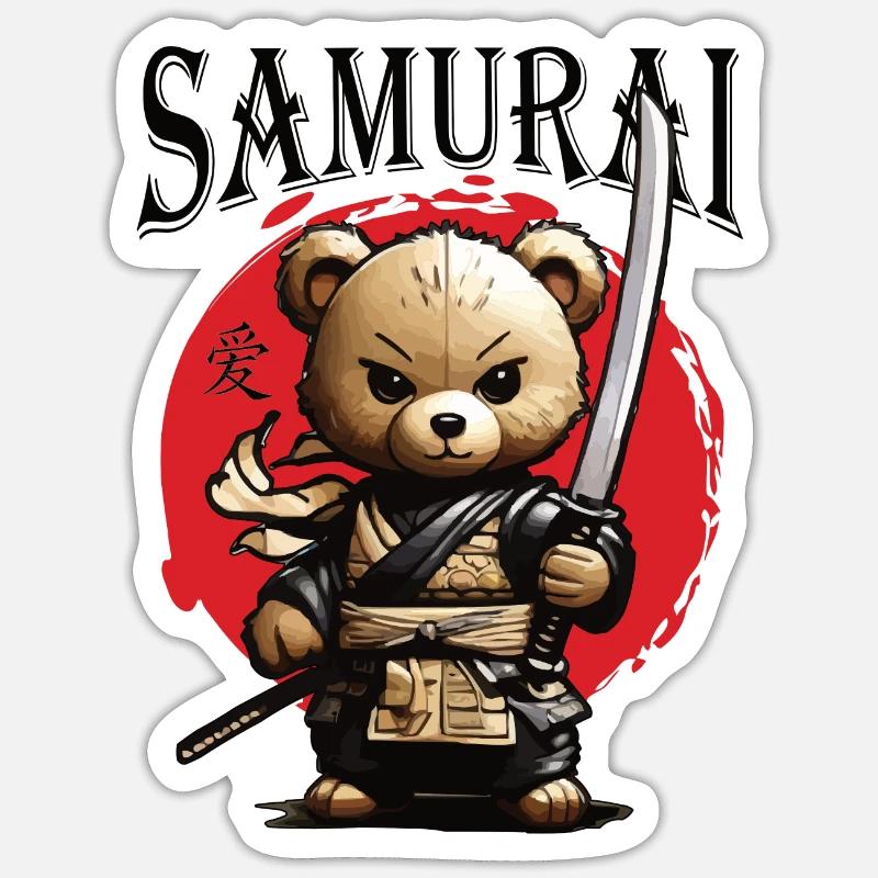 Samouraï Teddy - Sticker taille S (10 x 10 cm) - blanc mat