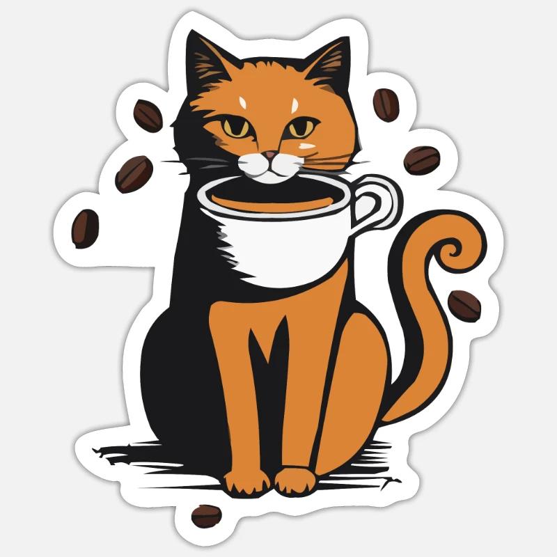 Café pour chat - Sticker taille S (10 x 10 cm) - blanc mat