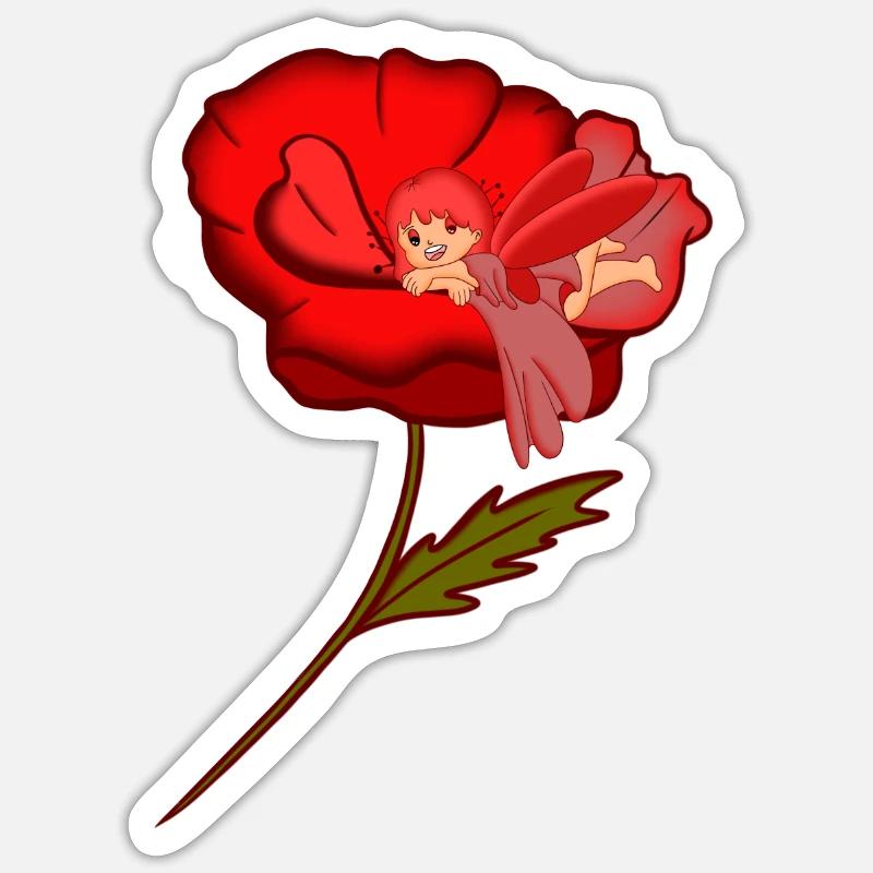 Fée dans un coquelicot - Sticker taille S (10 x 10 cm) - blanc mat