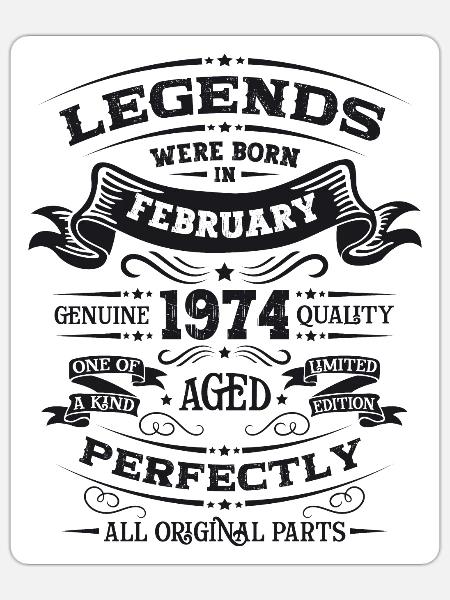 50. Geburtstag Original Februar Jahrgang 1974 - Sticker Größe S (10 x 10 cm) - Mattweiß