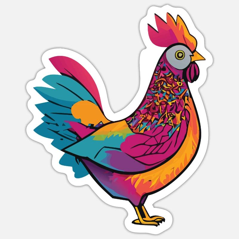 Poule mignonne et colorée - Sticker taille S (10 x 10 cm) - blanc mat