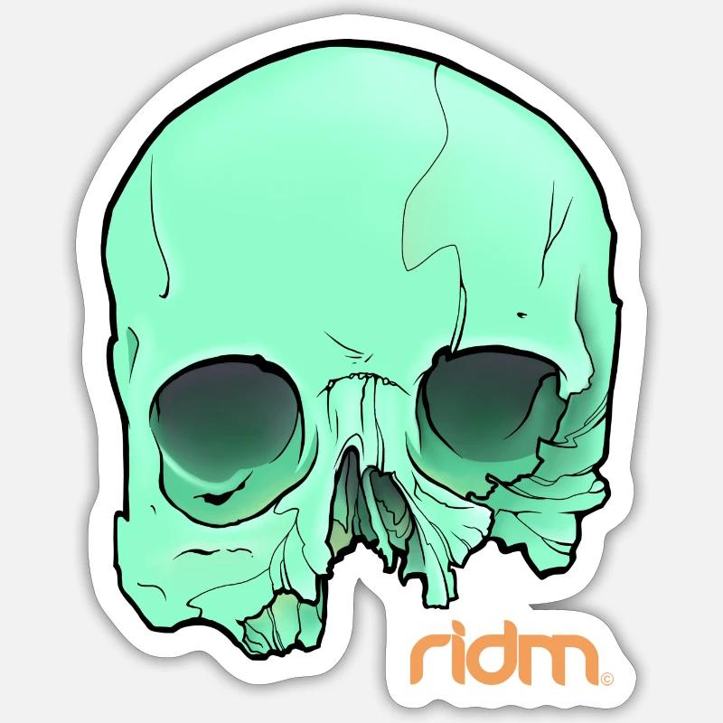 RIDM Crâne Vert - Sticker taille S (10 x 10 cm) - blanc mat
