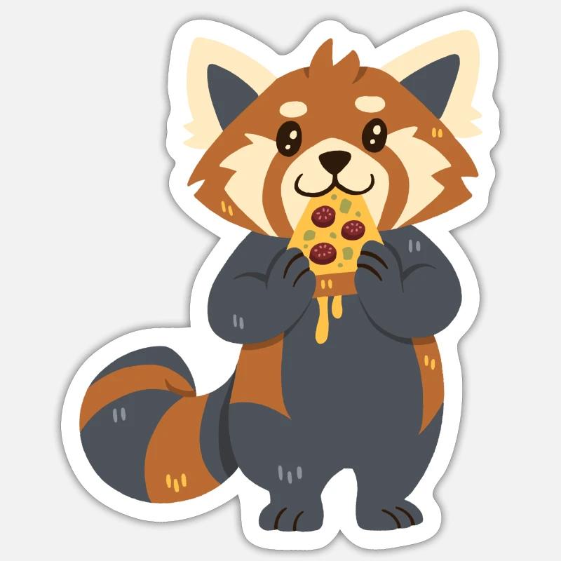 Roter Panda mit Pizza - Sticker Größe S (10 x 10 cm) - Mattweiß
